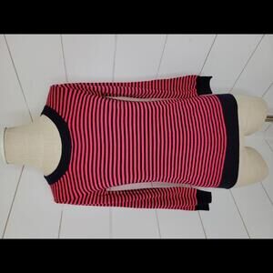 J CREW XS Black & red striped merino wool lightweight sweater